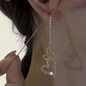 ✨ NEW Unique Sparkling Gold Double Heart Dangle Earrings ✨